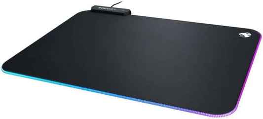 Sense Aimo RGB Illumination gaming mousepad with non-slip back, soft stitched edges, and dual-zone RGB lighting
